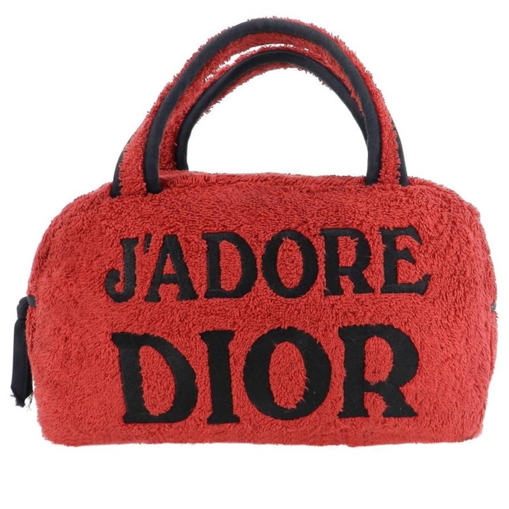 Christian Dior Jadore Dior Red  Black Terry Towel Boston Bag